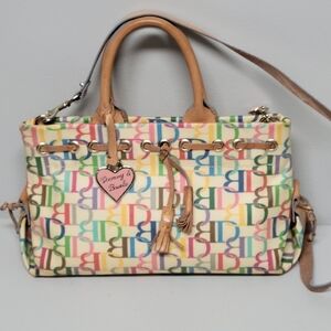 Dooney & Bourke Vintage Multi Color Tassel Monogram Crossbody Handbag.
